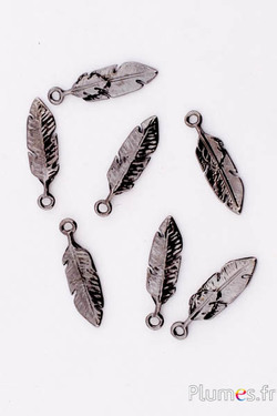Pendentif en forme de plume - 30 x 10 mm - trou 3 mm - argenté